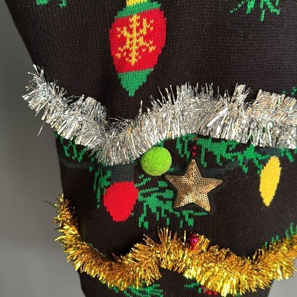 No Boundaries black tinsel/pom pom/sequin/bell applique Christmas sweater. - Picture 3 of 6